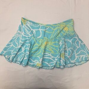Lilly Pulitzer Blue Floral Swim Cover Up Skirt XS Ruffle Hem Beach